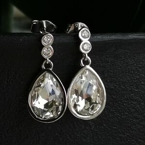 New sterling silver cz teardrop shaped dangle earrings
